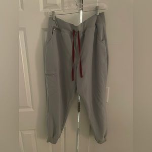 FIGS high waisted Zamora jogger scrubs in color Cement, size Large petite